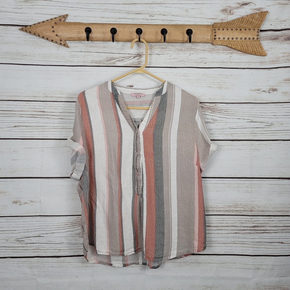 Saint Tropez West | Striped Linen Bl Roll Sl Top
